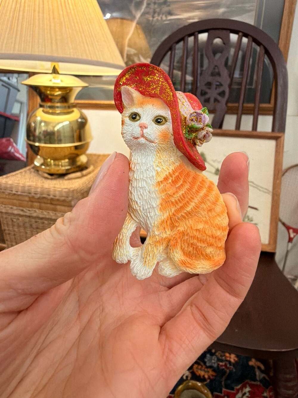 Cute Orange Tabby Cat Fridge Magnet Fancy Red Flower Glitter Hat MSR Imports Inc